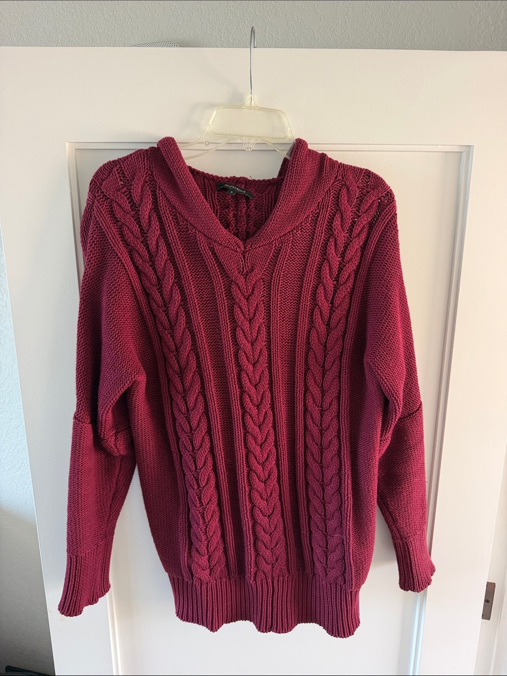Olivaceous Cable-Knit Cowl Sweater - Burgundy
